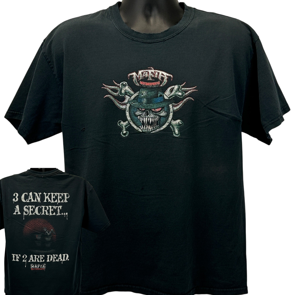 Vintage Y2Ks Distressed Mafia Motorsports T Shirt L Large Black Auto Racing Tee